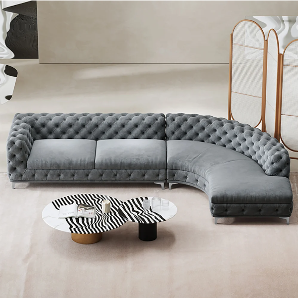 TOSCA - L-Shaped Curved Chester Sectional Sofa Upholstered