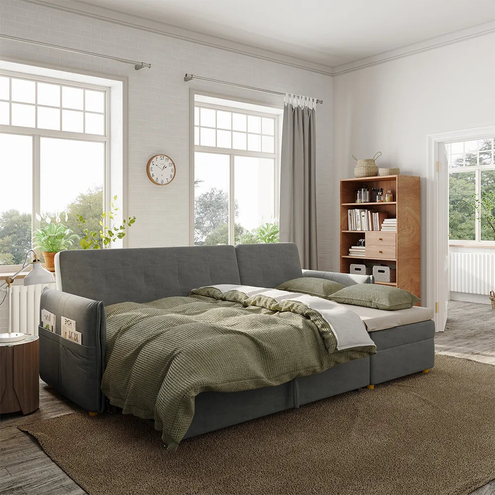 3 Seater Fold Out Sofa cum Bed In Grey Colour