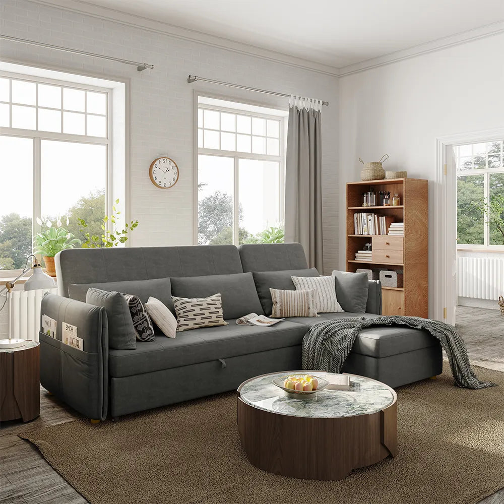 3 Seater Fold Out Sofa cum Bed In Grey Colour