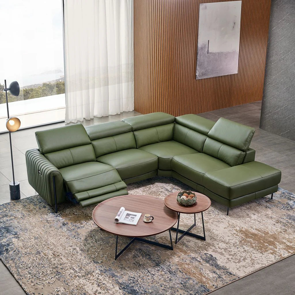 BOSTON - Italian Leather Corner Sofa with Recliner & adjustable head rest