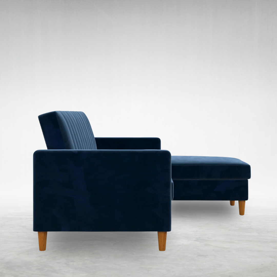 Reversible Sectional Futon with Storage, Reclining Couch, Navy Velvet