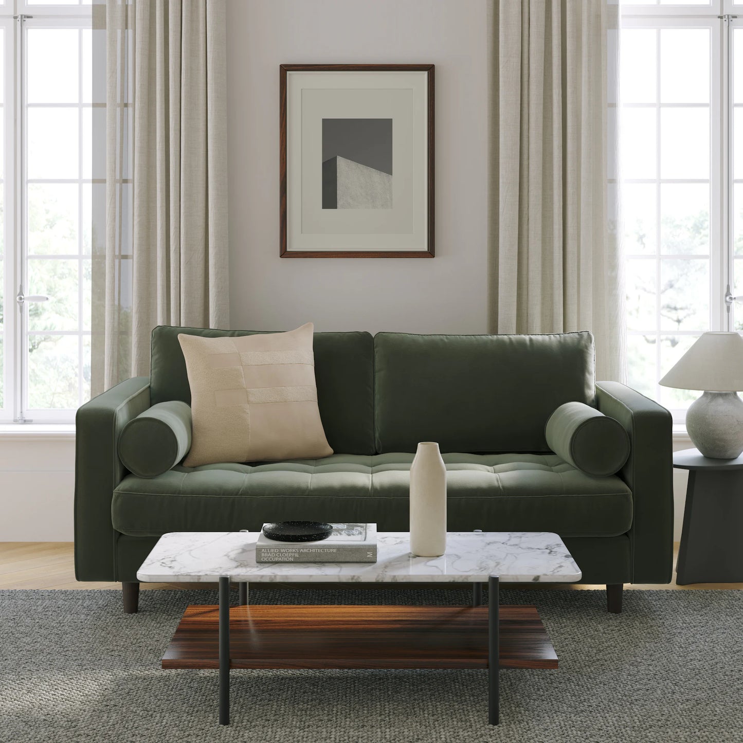 2" Tufted Velvet Loveseat - Plush Pacific Green