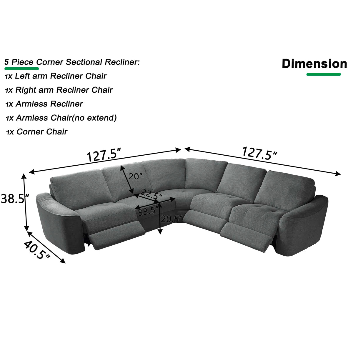 Shaddock - 5PC sectional Recliner