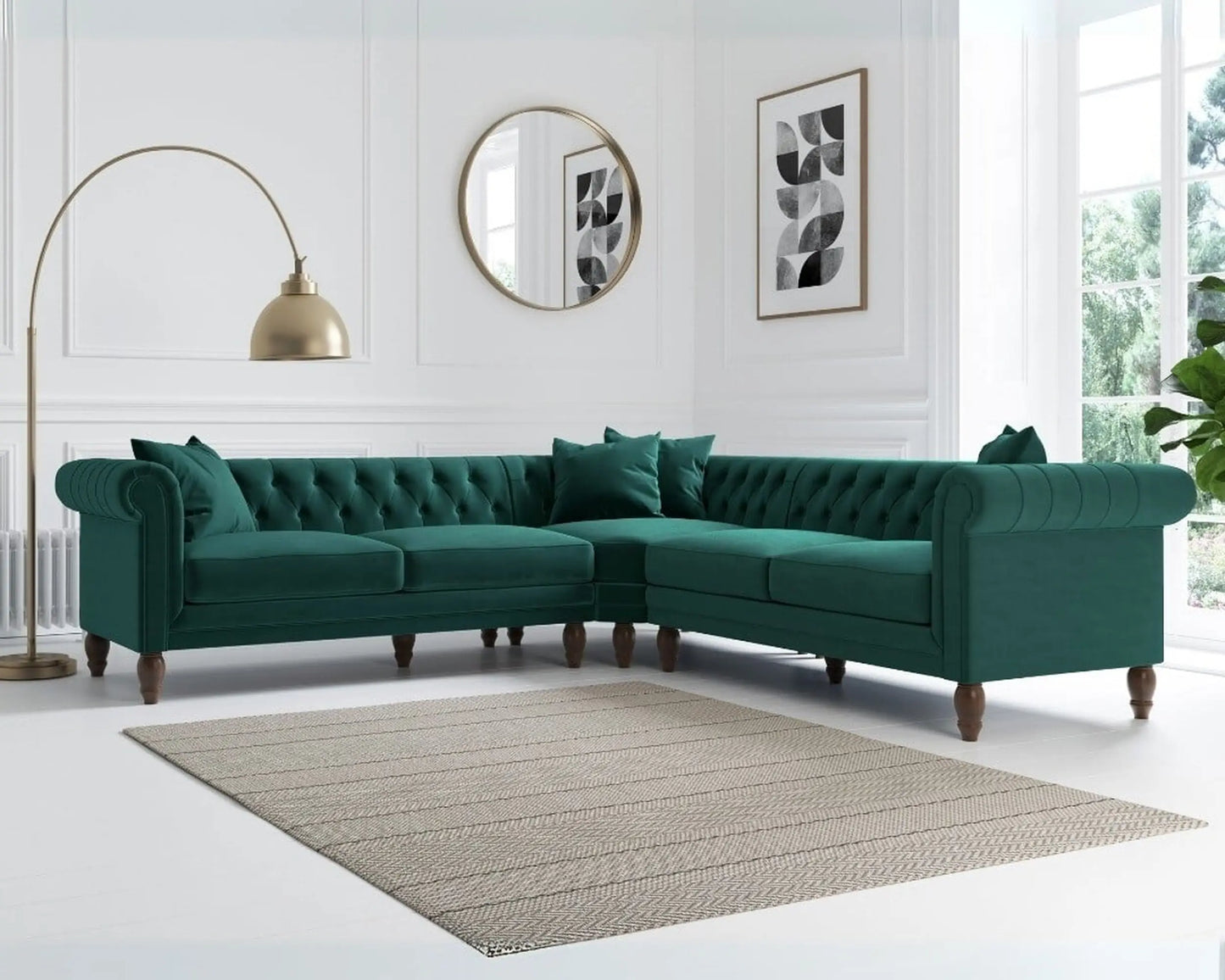 Medium Green Velvet Corner Sofa