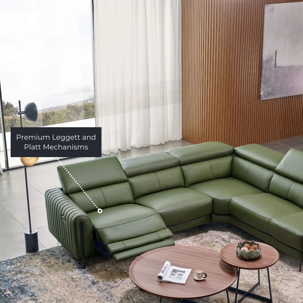 BOSTON - Italian Leather Corner Sofa with Recliner & adjustable head rest