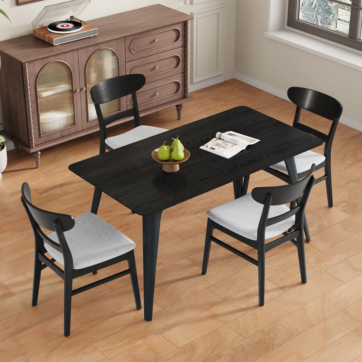 ARMGRAT - 4 seater wooden dark walnut dining