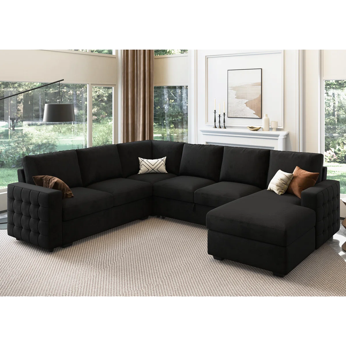 Chasidic U-Shaped Sectional Sofa Bed Pull Out Sleeper Couch With Storage Chaise