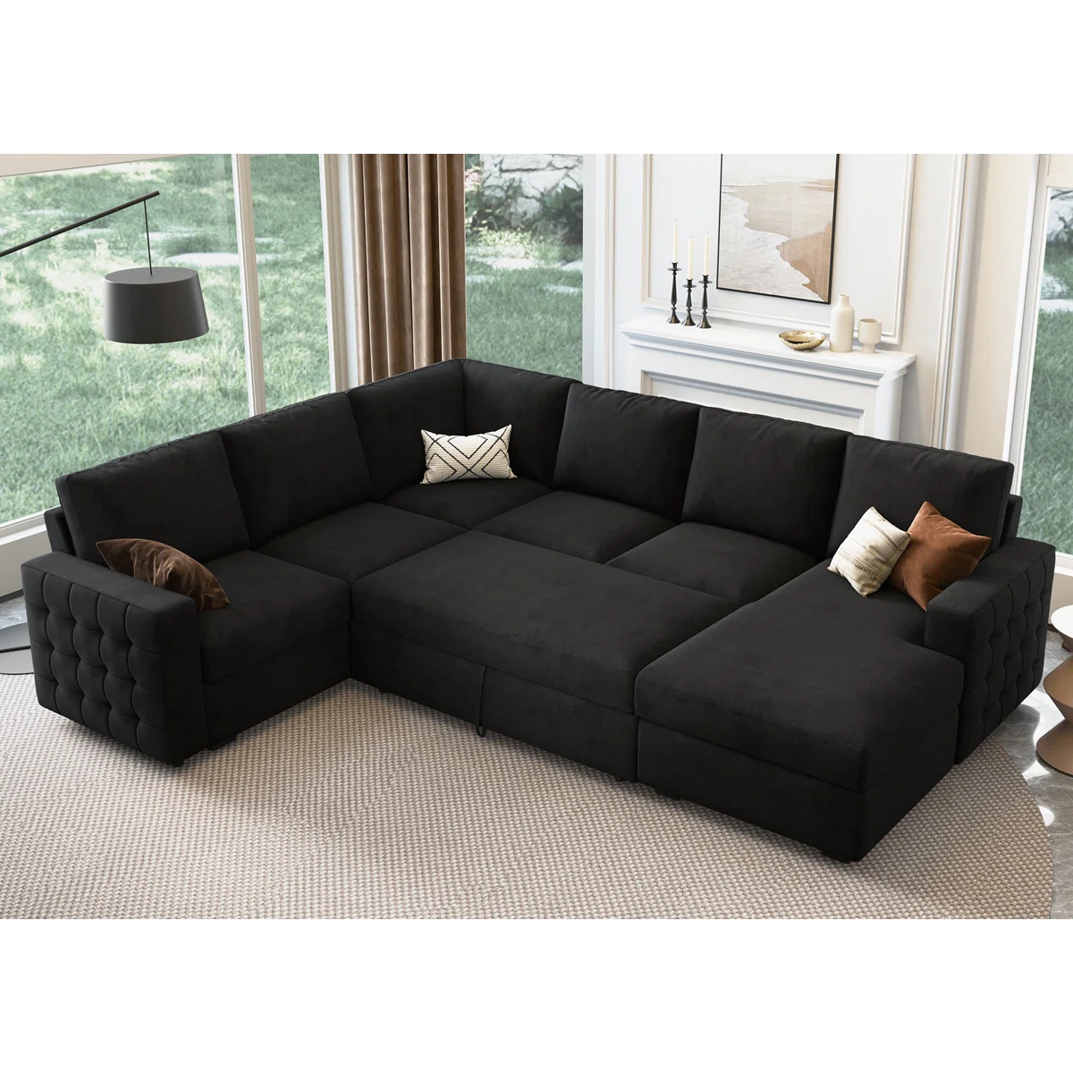 Chasidic U-Shaped Sectional Sofa Bed Pull Out Sleeper Couch With Storage Chaise