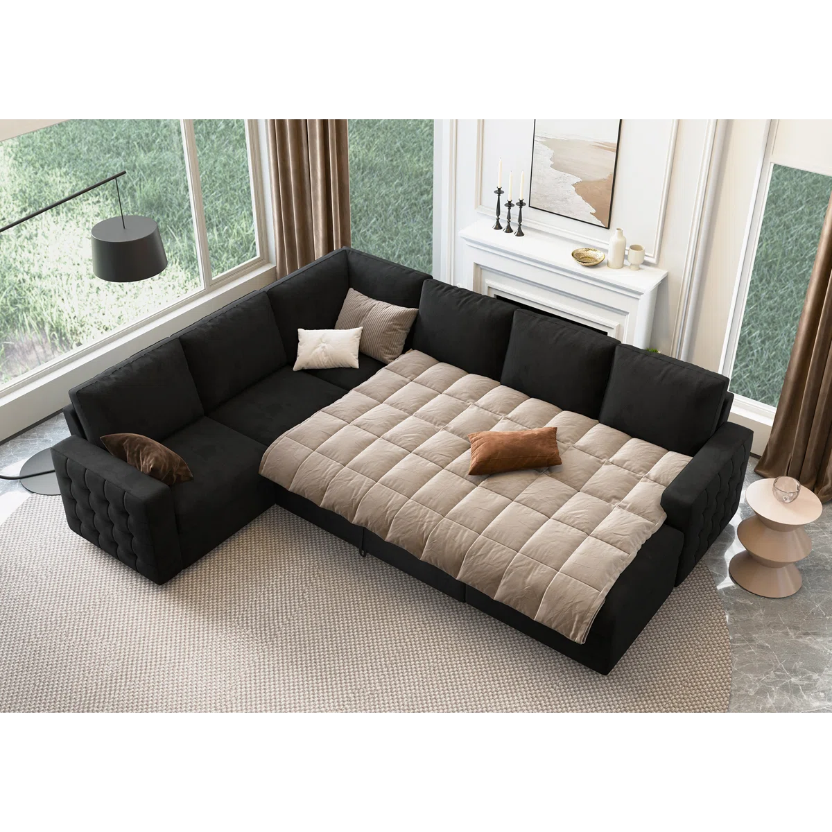 Chasidic U-Shaped Sectional Sofa Bed Pull Out Sleeper Couch With Storage Chaise