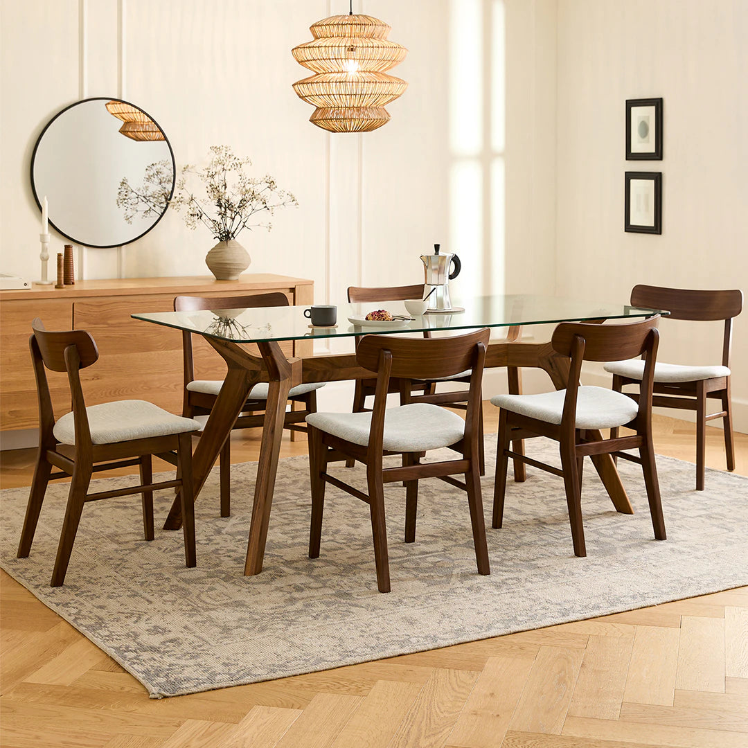 Emmer 71" Glass Dining Table - Walnut