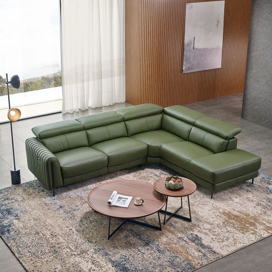 BOSTON - Italian Leather Corner Sofa with Recliner & adjustable head rest