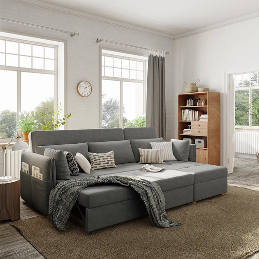3 Seater Fold Out Sofa cum Bed In Grey Colour