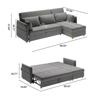 3 Seater Fold Out Sofa cum Bed In Grey Colour