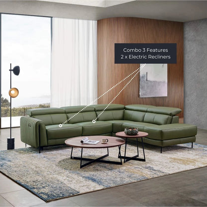 BOSTON - Italian Leather Corner Sofa with Recliner & adjustable head rest