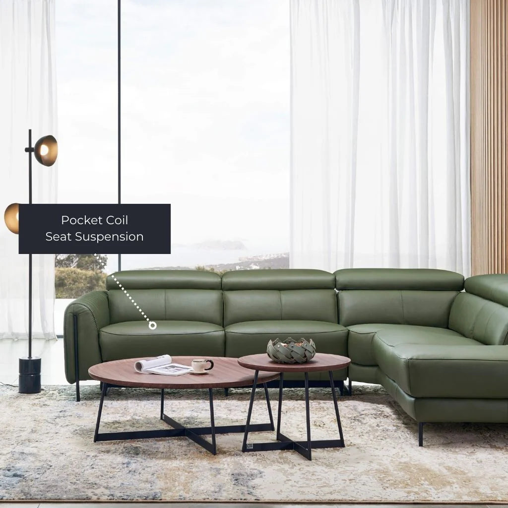 BOSTON - Italian Leather Corner Sofa with Recliner & adjustable head rest