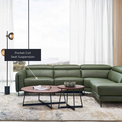 BOSTON - Italian Leather Corner Sofa with Recliner & adjustable head rest