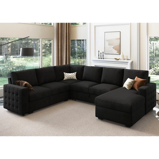 Chasidic U-Shaped Sectional Sofa Bed Pull Out Sleeper Couch With Storage Chaise
