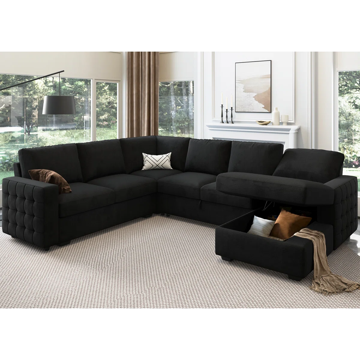 Chasidic U-Shaped Sectional Sofa Bed Pull Out Sleeper Couch With Storage Chaise
