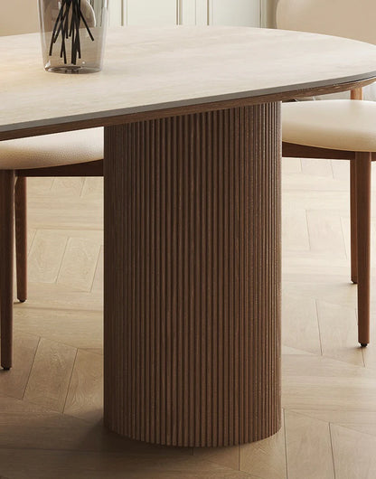 Travertine Sintered Stone and Wood Dining Table