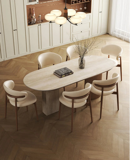 Travertine Sintered Stone and Wood Dining Table