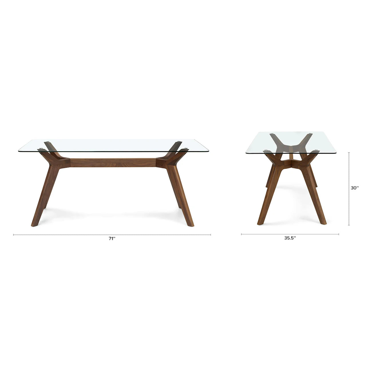 Emmer 71" Glass Dining Table - Walnut