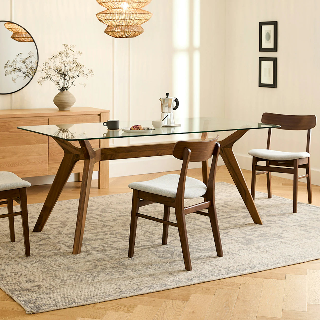 Emmer 71" Glass Dining Table - Walnut