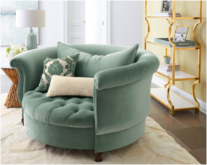 PLUMP – VELVET Accent Chair with foot rest.