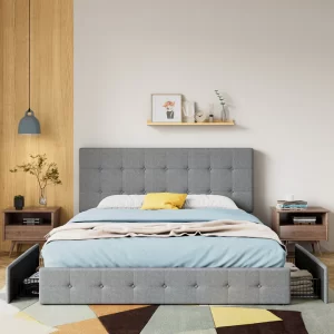 Upstoldered bed with headboard