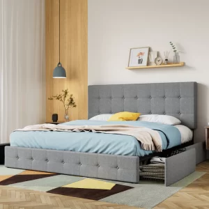 Upstoldered bed with headboard