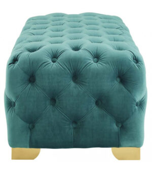 Teal Green All Over Velvet Tufted Bench Gold Feet