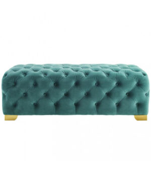 Teal Green All Over Velvet Tufted Bench Gold Feet